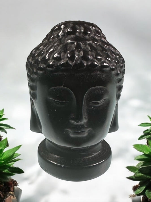 Obsidian Crystal Buddah Head