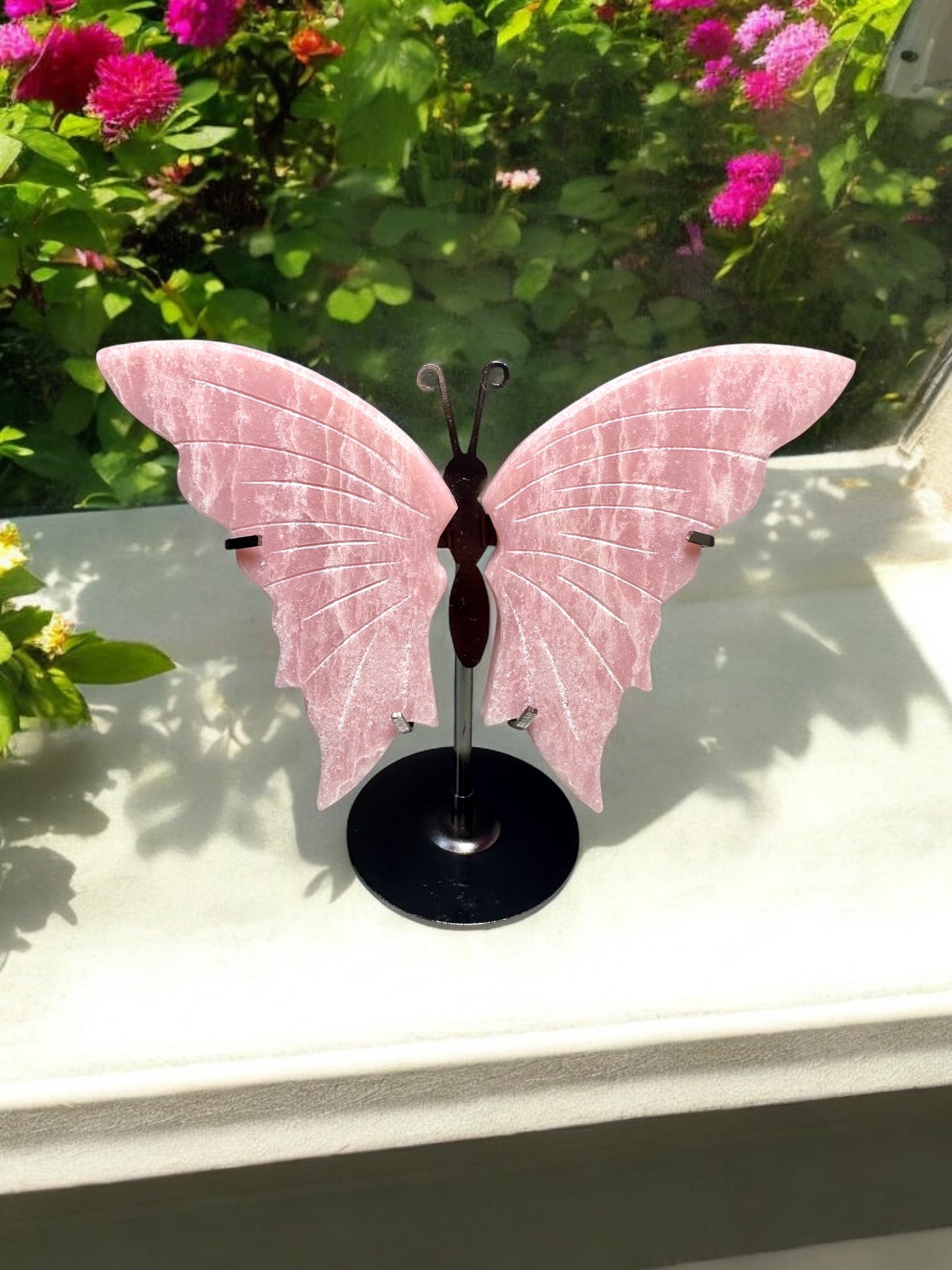 Pink Opal Crystal Butterfly Wings (on stand)