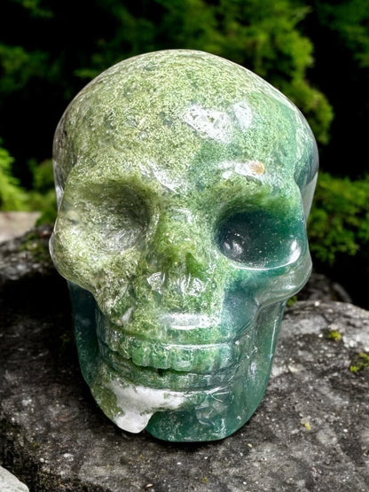 Moss Agate Crystal Skull