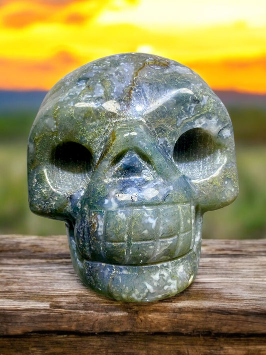 Moss Agate Skull