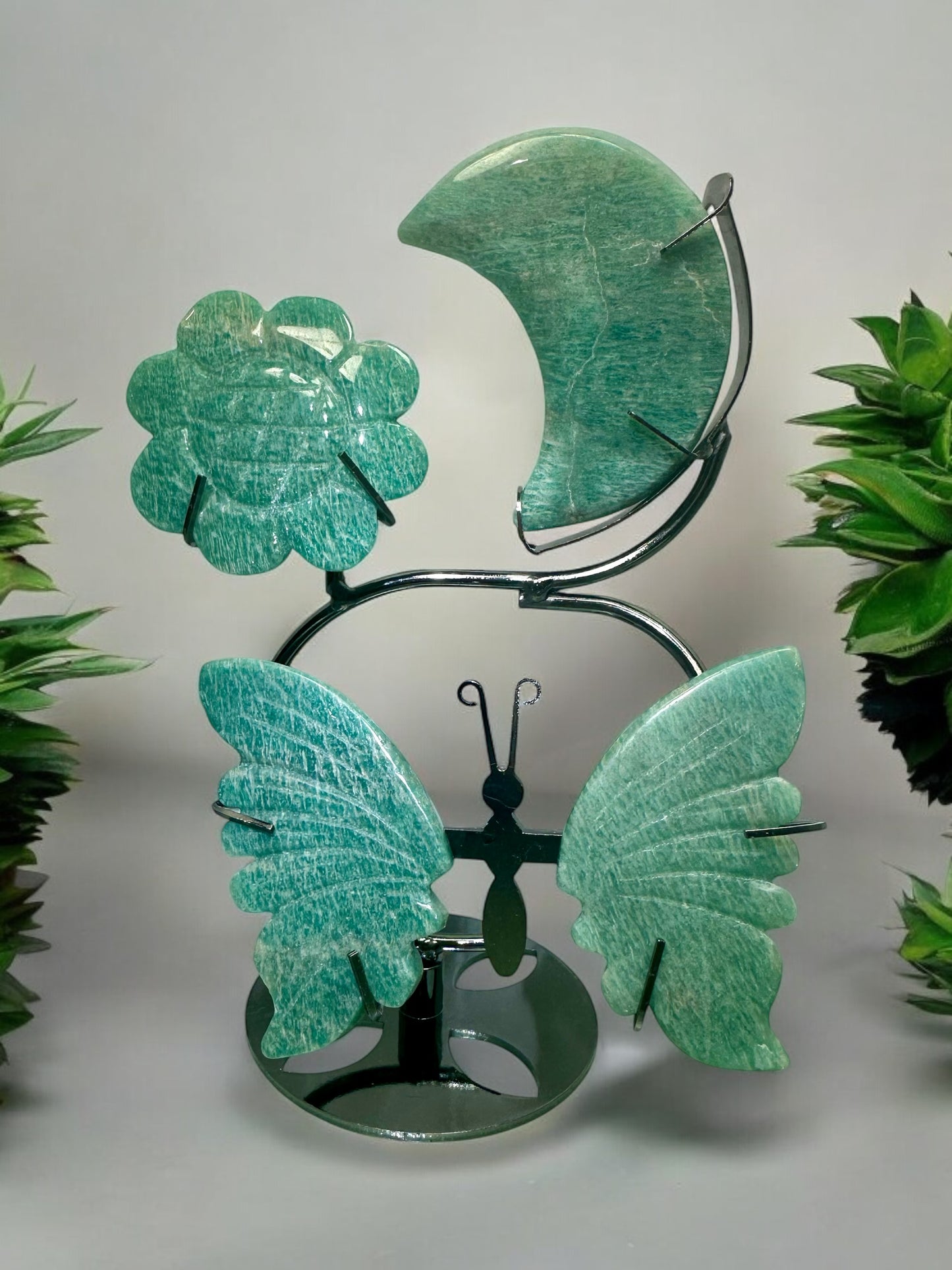 Aventurine Moon/Flower/Butterfly Set on stand