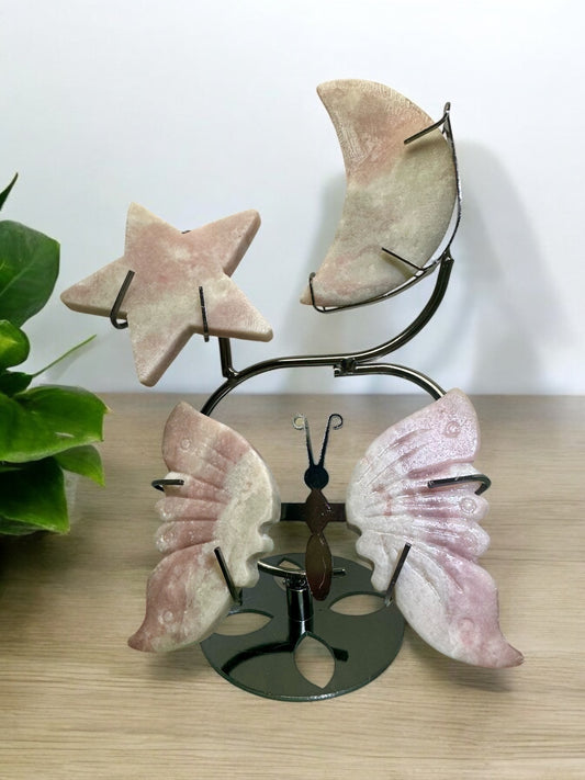 Pink Opal Moon/Star/Butterfly Set on stand