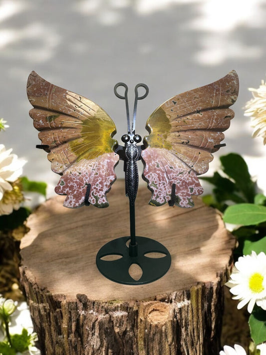 Ocean Jasper Butterfly Wings on stand