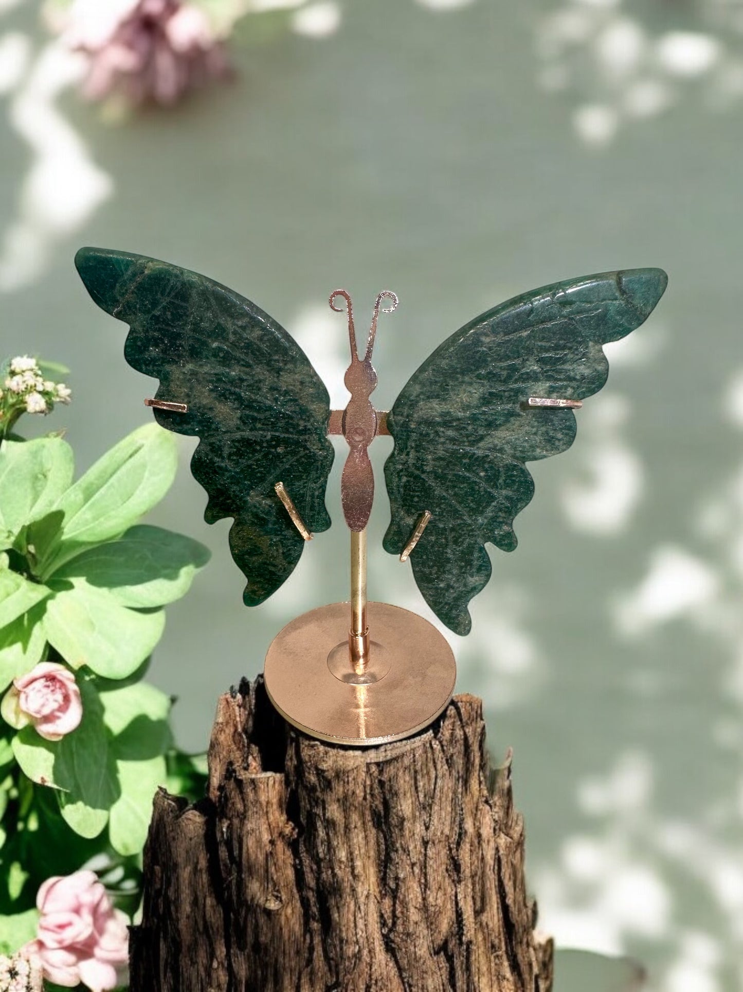 Green Apatite Butterfly Wings on stand